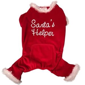 Pup Crew Santa’s Helper Red White Faux Velvet & Faux Fur Trim Dog Onesie